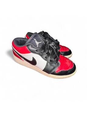 Air Jordan 1 Low Bred Red Black White Youth 4.5Y Beater Sneakers
